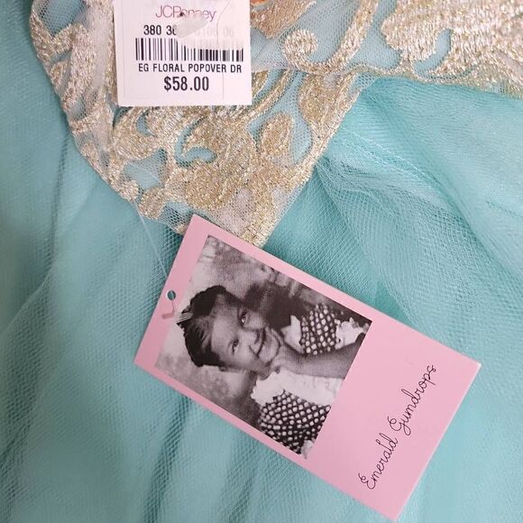 Emerald Gumdrops Floral Embroidered Metallic Tulle Popover Dress 7 - Picture 4 of 15